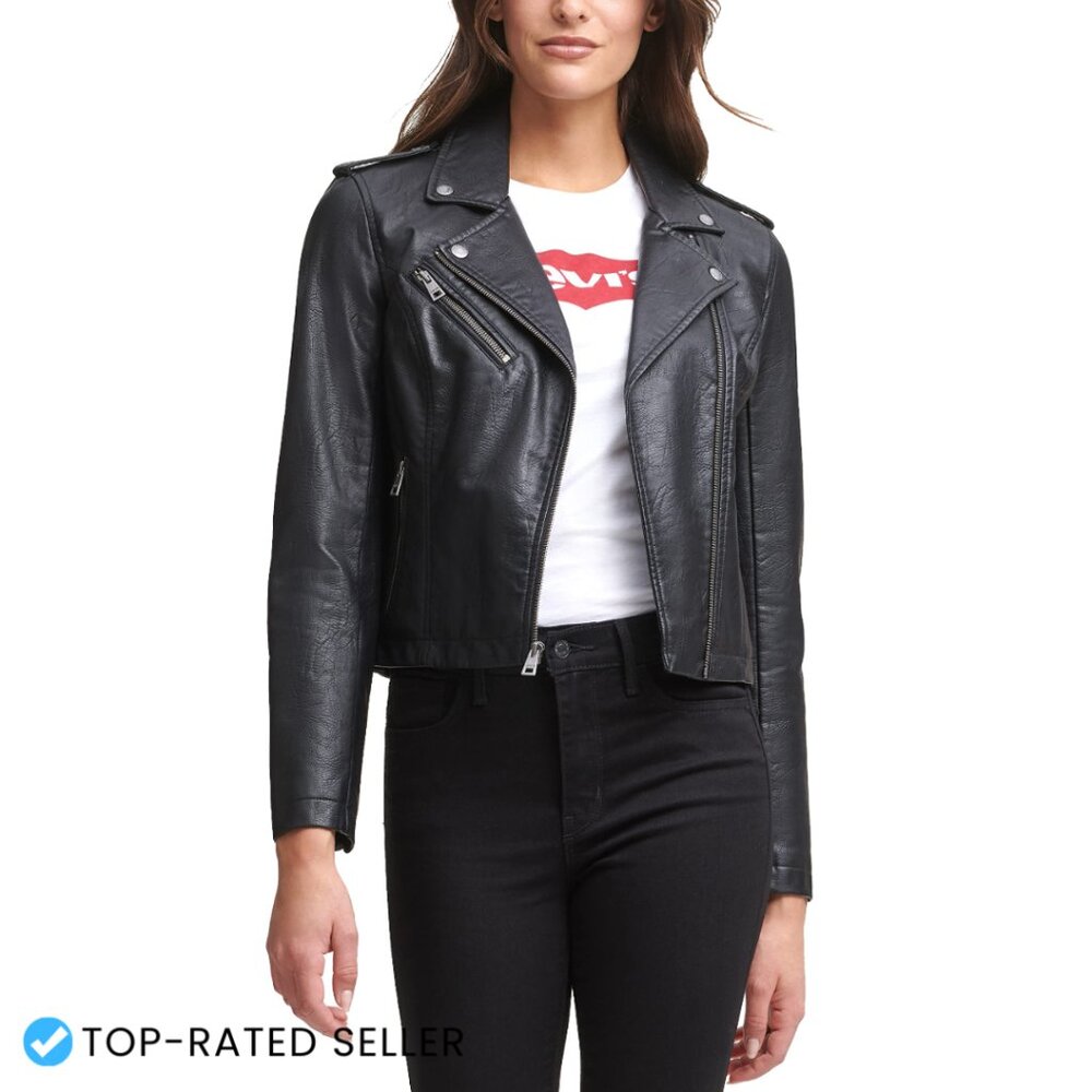 Faux Leather Moto Jacket Classic Chic Retro Biker Style Asymmetrical Zipper